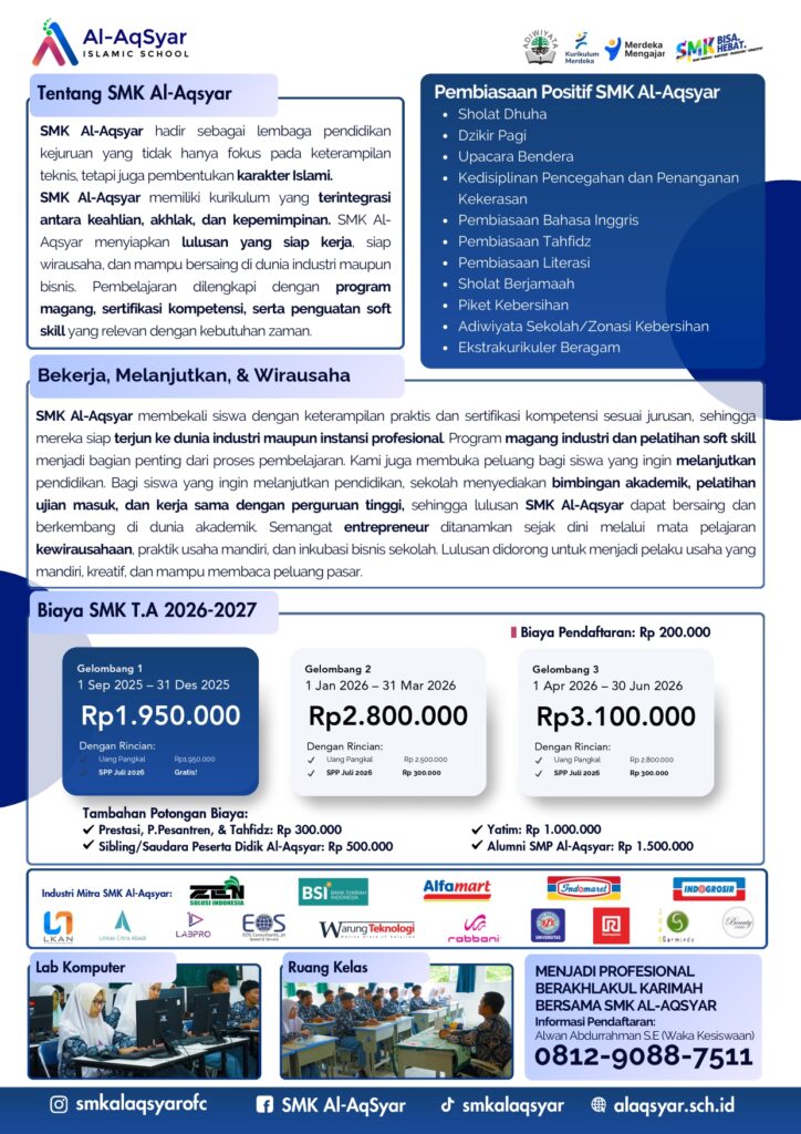 SPMB SMK Al-Aqsyar 2026-2027 Telah Dibuka! brosur smk 2026 2027 2