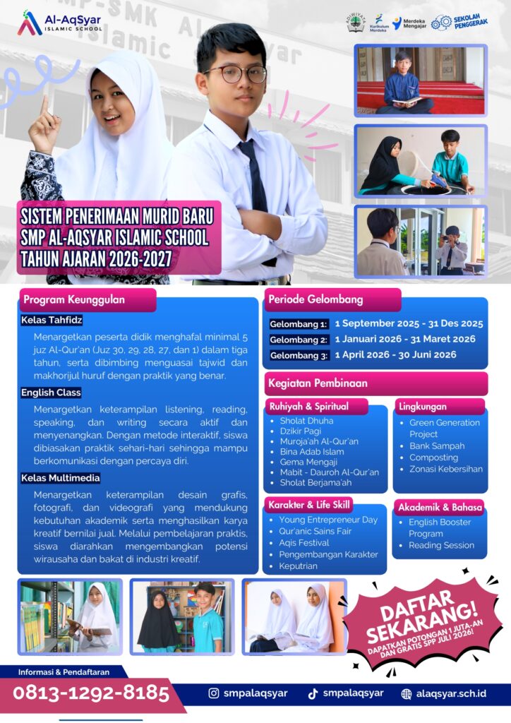SPMB 2026–2027 SMP Al-Aqsyar Dibuka! brosur smp 2026 2027 1