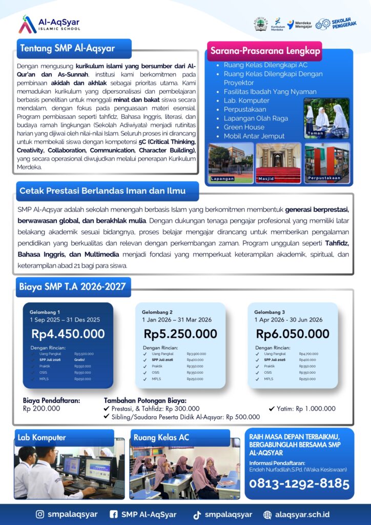 SPMB 2026–2027 SMP Al-Aqsyar Dibuka! brosur smp 2026 2027 2
